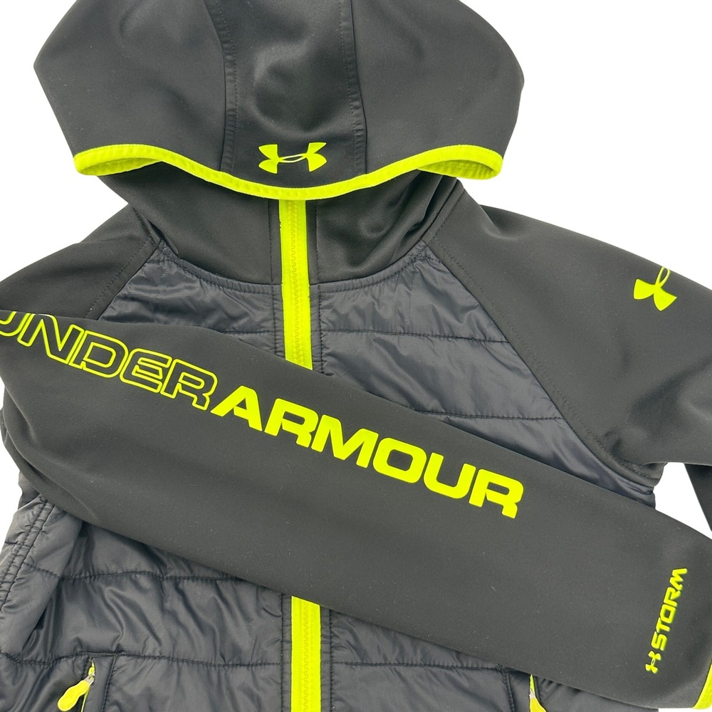 Under Armour‎ ColdGear Infrared Puffer Jacket Youth Med Black Neon Yellow Hooded